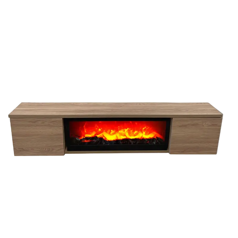 Meuble TV mural avec cheminée électrique effet feu réaliste