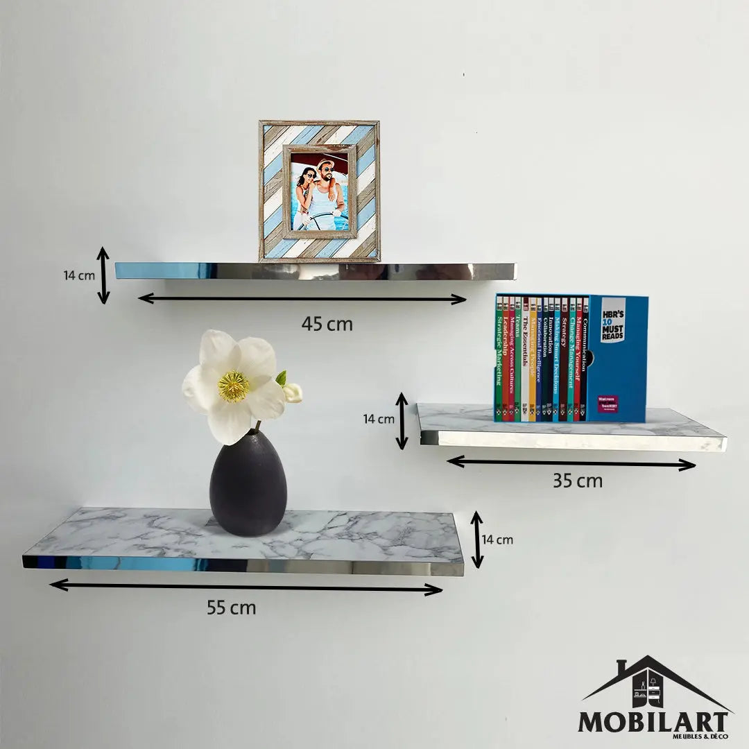 Pack 3 étagères marbré Mobilart.ma
